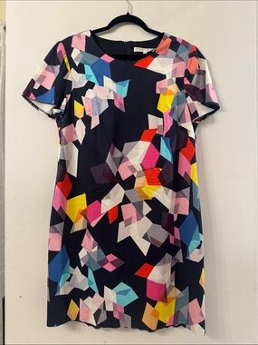 Trina Turk Size 14 Navy Geo-Color Block Mini Dress